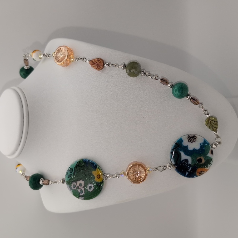 Handmade Jade, Czech Glass & Vintage Bead Multicolor Beaded Necklace 19.5"